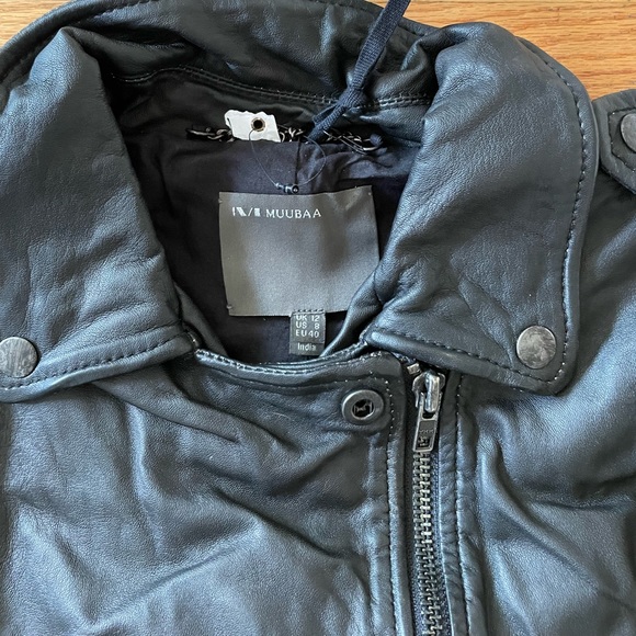 MUUBAA KOSI CROP LEATHER BIKER JACKET BLACK 8 - Picture 9 of 10